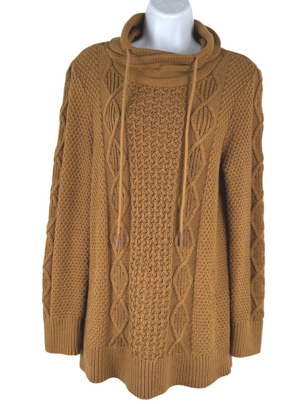 L.L. Bean Signature Cotton Funnelneck Sweater Medium Cable Knit Brown FS-1550